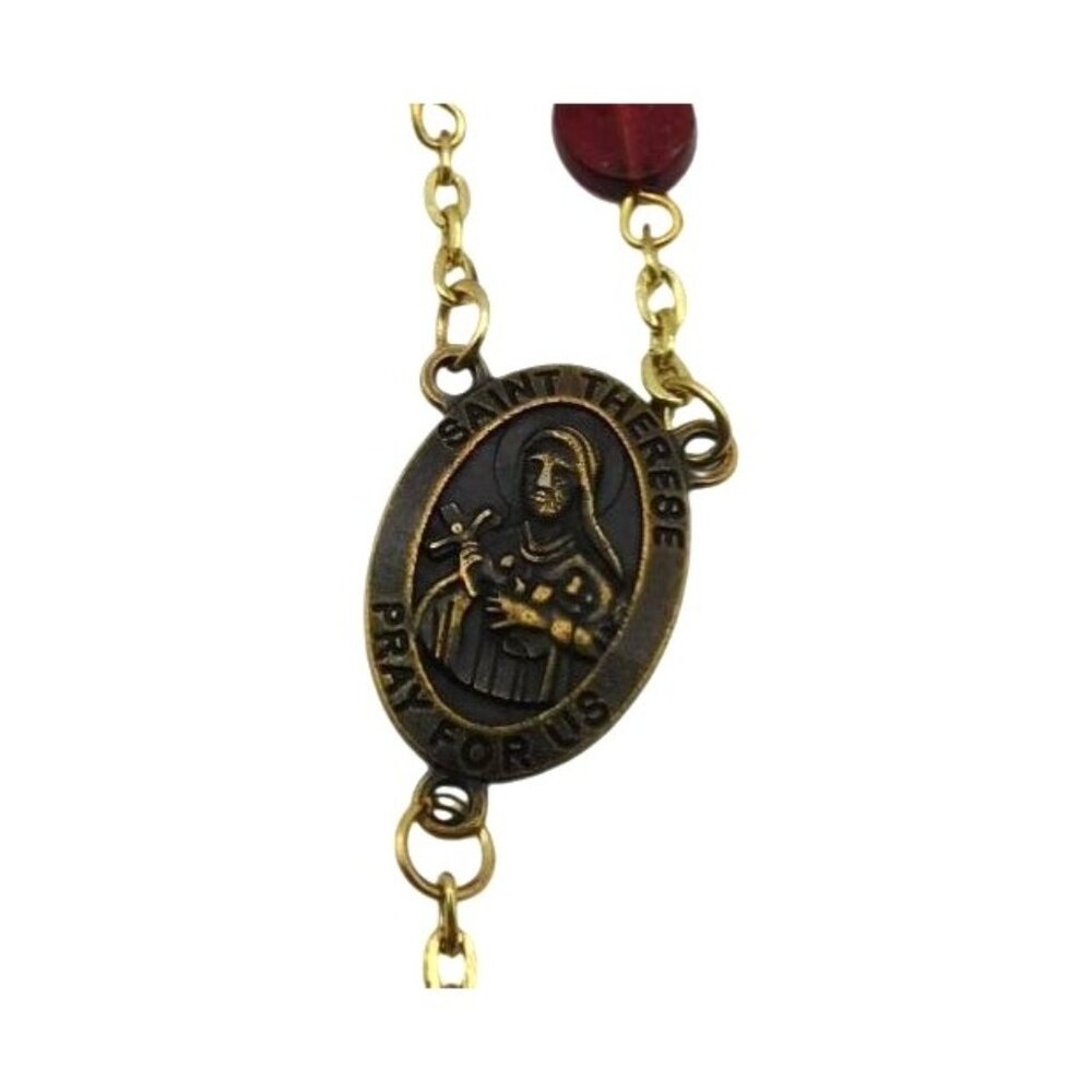 Religious Catholic Maroon Red Rosary Flat Bead Catholic St Therese Pray for Us
